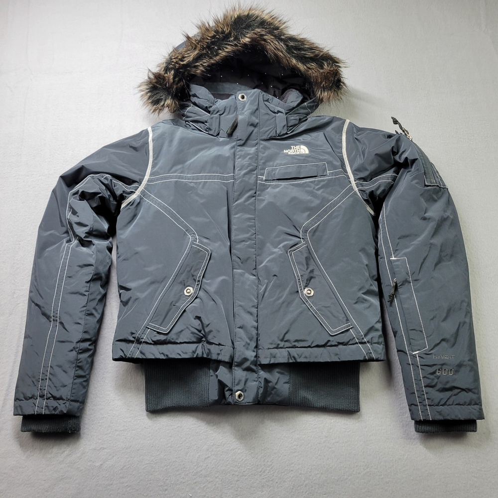 The North Face HyVent 600 Down Parka Women's M Gray Fur Hood Puffer Coat Jacket